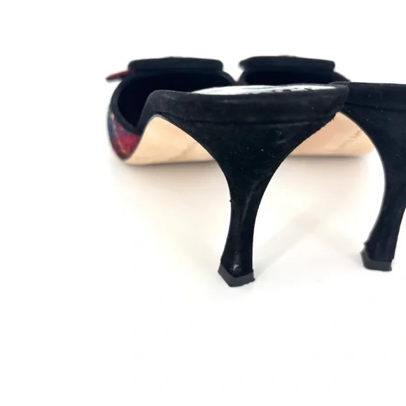 Manolo Blahnik Maysale Plaid Tweed Slip On Kitten Heel Mules 39.5 - Picture 8 of 10